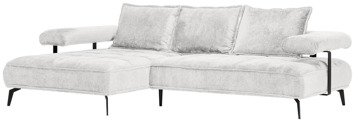 ECKSOFA in Webstoff Weiss  - Weiss/Schwarz, Design, Textil/Metall (180/266cm) - Welnova