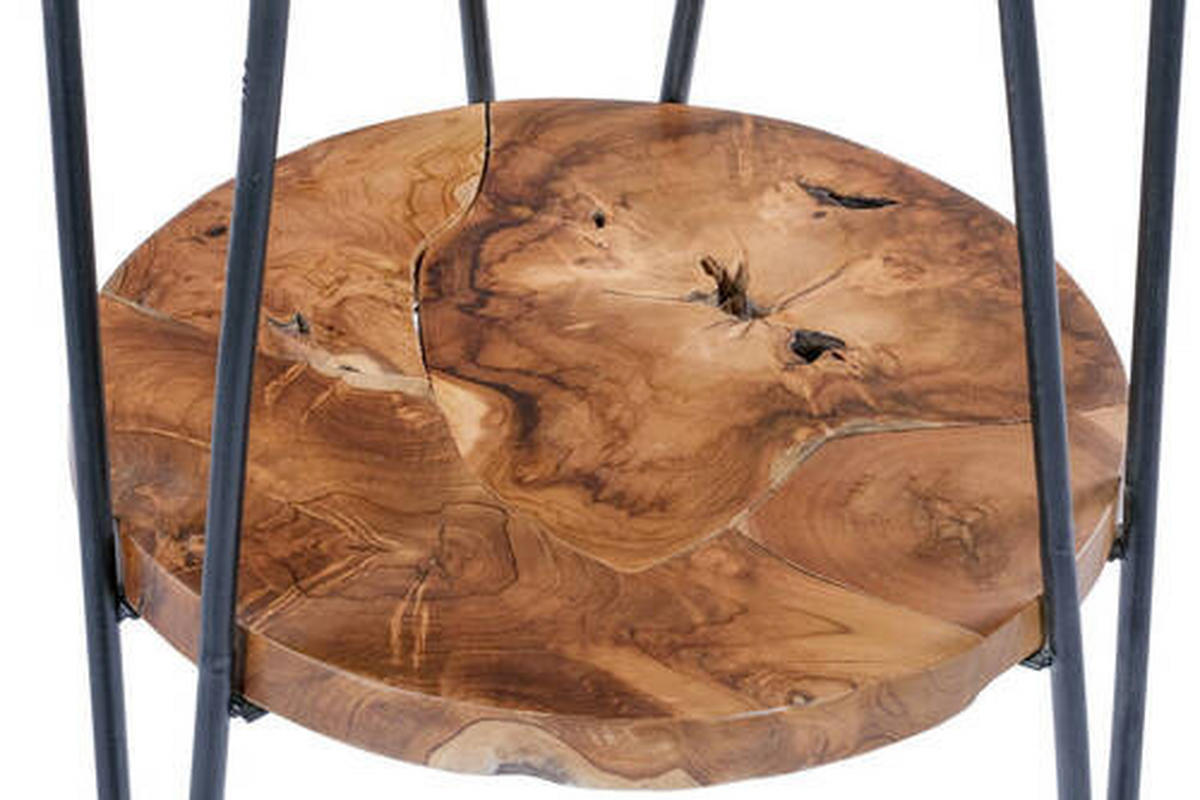BEISTELLTISCH 40/50/50/55 cm Teakholz Klar rund  - Klar, Natur, Holz/Metall (40/50/50/55cm) - Kayoom