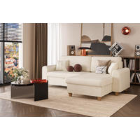 ECKSOFA CORD in Velours Beige  237/124 cm  - Beige/Buchefarben, Design, Holz/Holzwerkstoff (237/124cm) - MID.YOU