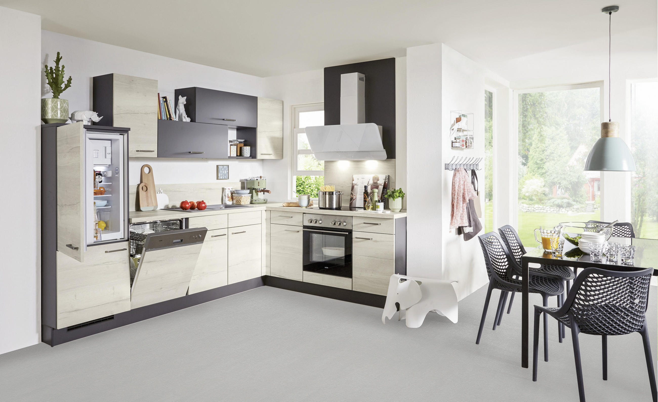 ROHOVÁ KUCHYŇA STEVEN 285 - sivá/farba duba, Design, kompozitné drevo (215/285cm) - Celina