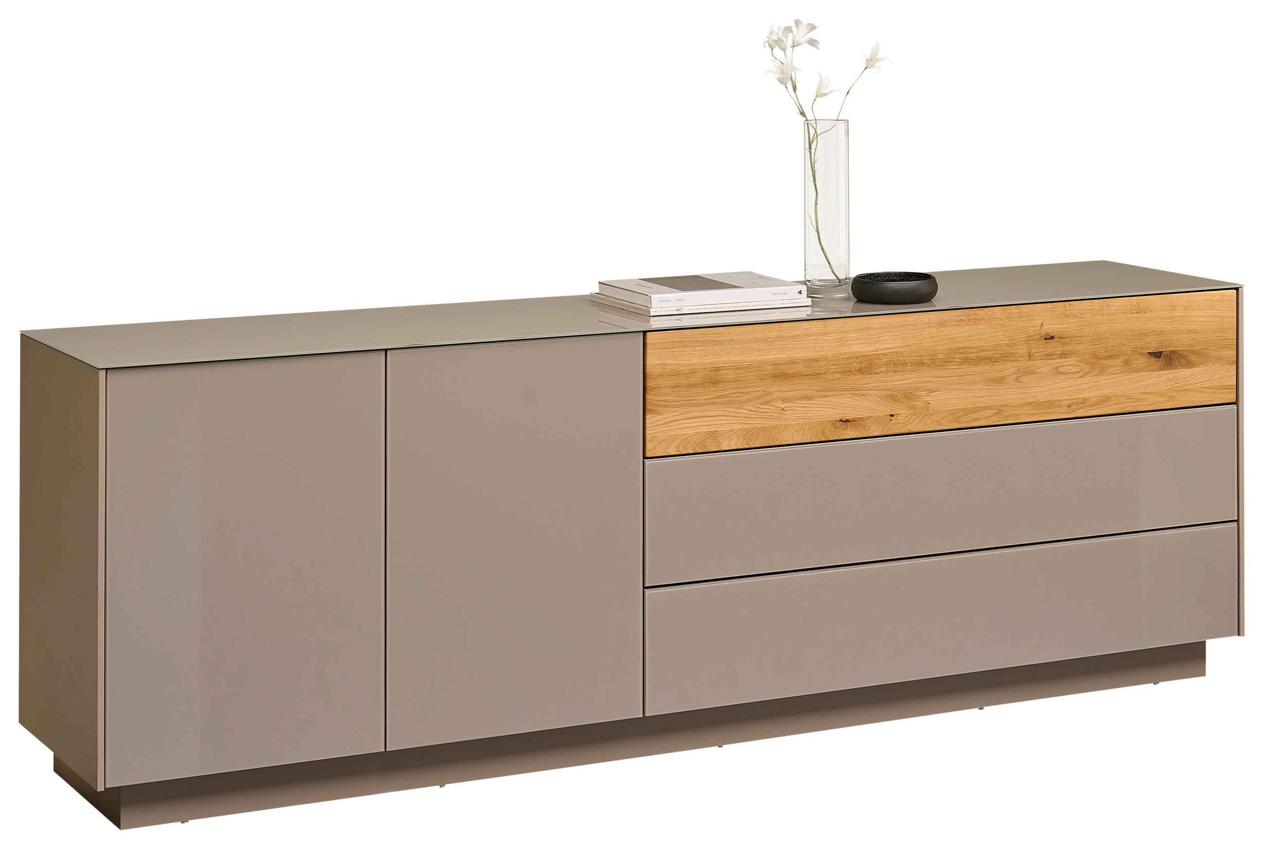 LOWBOARD Taupe, Eichefarben  207/69/42 cm  - Taupe/Eichefarben, Design, Glas/Holz (207/69/42cm) - Novel