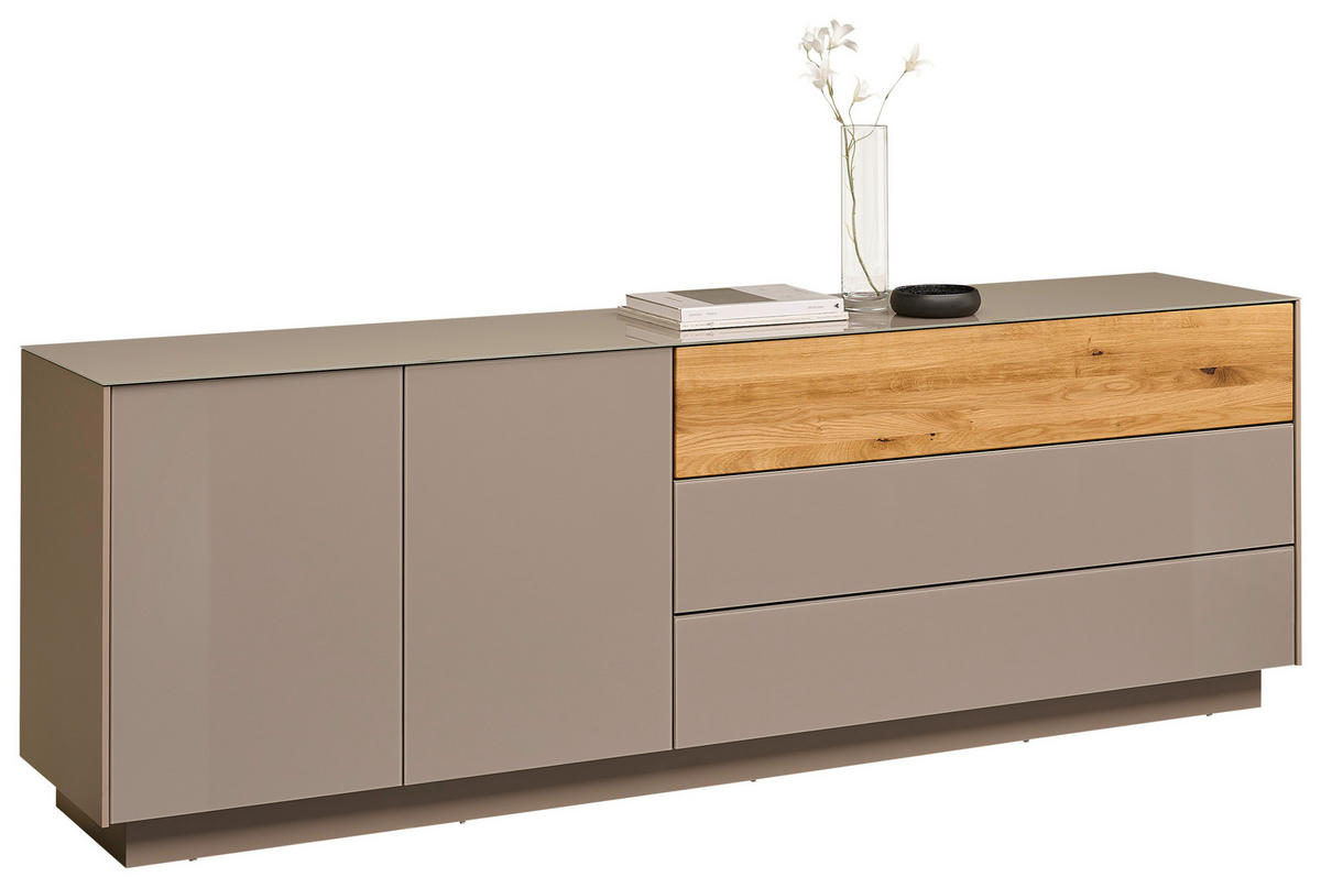 LOWBOARD Taupe, Eichefarben  207/69/42 cm  - Taupe/Eichefarben, Design, Glas/Holz (207/69/42cm) - Novel
