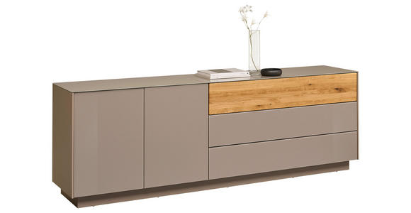LOWBOARD Taupe, Eichefarben  207/69/42 cm  - Taupe/Eichefarben, Design, Glas/Holz (207/69/42cm) - Novel