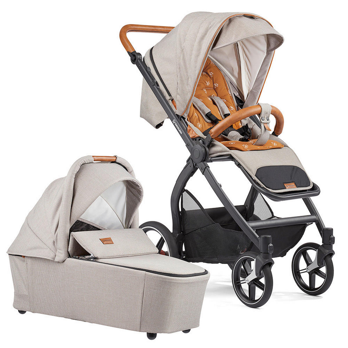 KINDERWAGENSET  FX4 Swing Set  Beige-Cognac  - Khaki/Cognac, Basics, Textil (100/55/130cm) - Gesslein