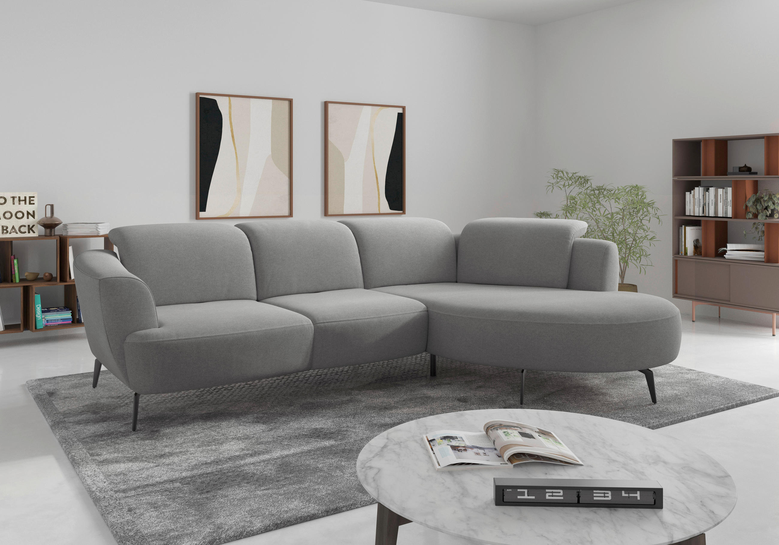 ECKSOFA ZOE E Grau Mikrofaser  - Schwarz/Grau, KONVENTIONELL, Textil/Metall (309/199cm) - Sit & More