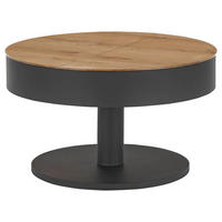 COUCHTISCH 79/79/46 cm Eiche furniert rund Schwarz, Eichefarben Stauraum  - Eichefarben/Schwarz, Design, Holz/Holzwerkstoff (79/79/46cm) - Novel