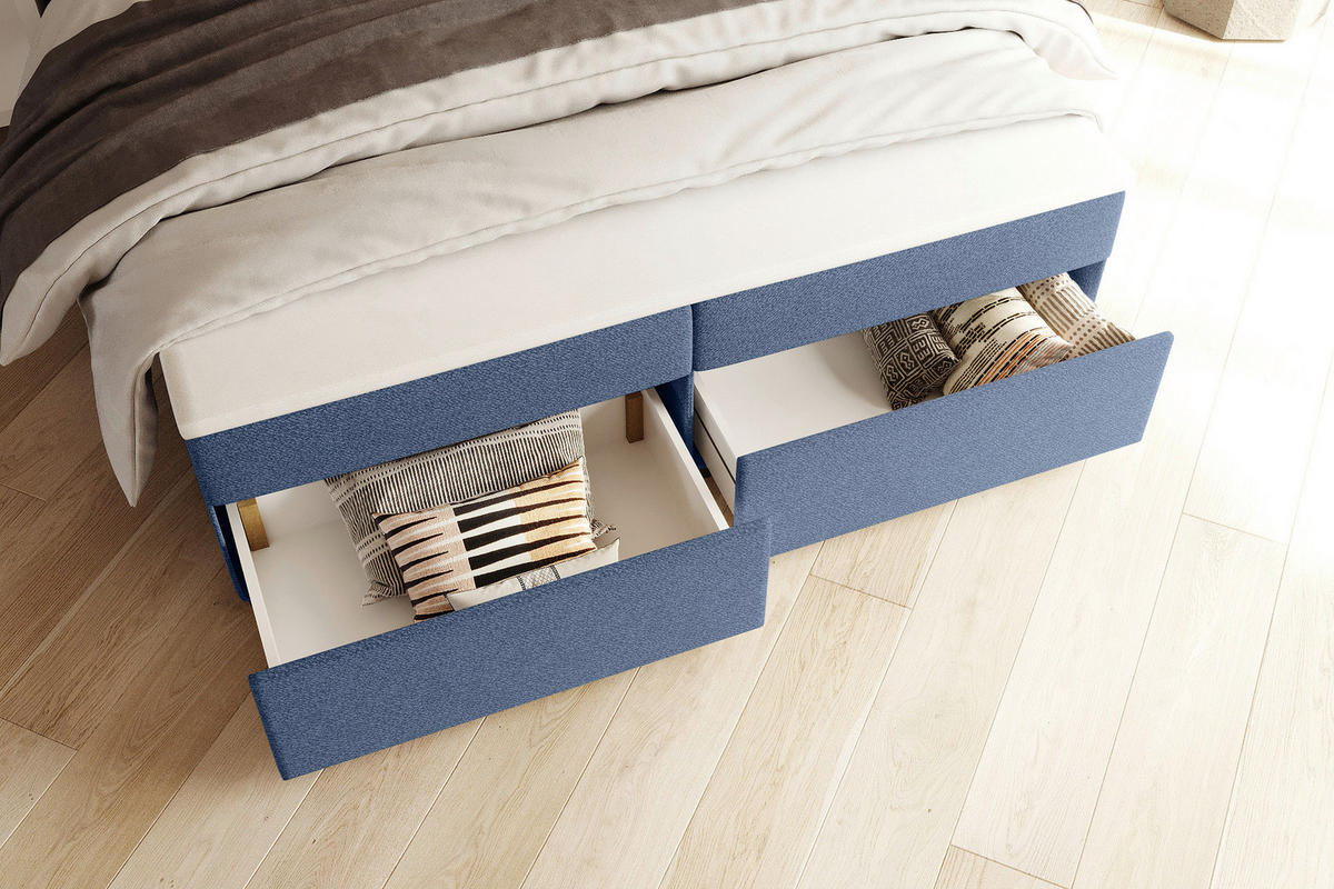 BOXBETT 160/200 cm,  in Blau, Topper, Matratzen, Bettschubladen, H3 = fest  - Blau/Schwarz, KONVENTIONELL, Kunststoff/Textil (160/200cm) - Boxxx