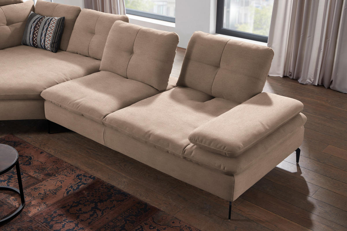 ECKSOFA in Flachgewebe Taupe  - Taupe/Schwarz, Design, Textil/Metall (157/344cm) - Chilliano
