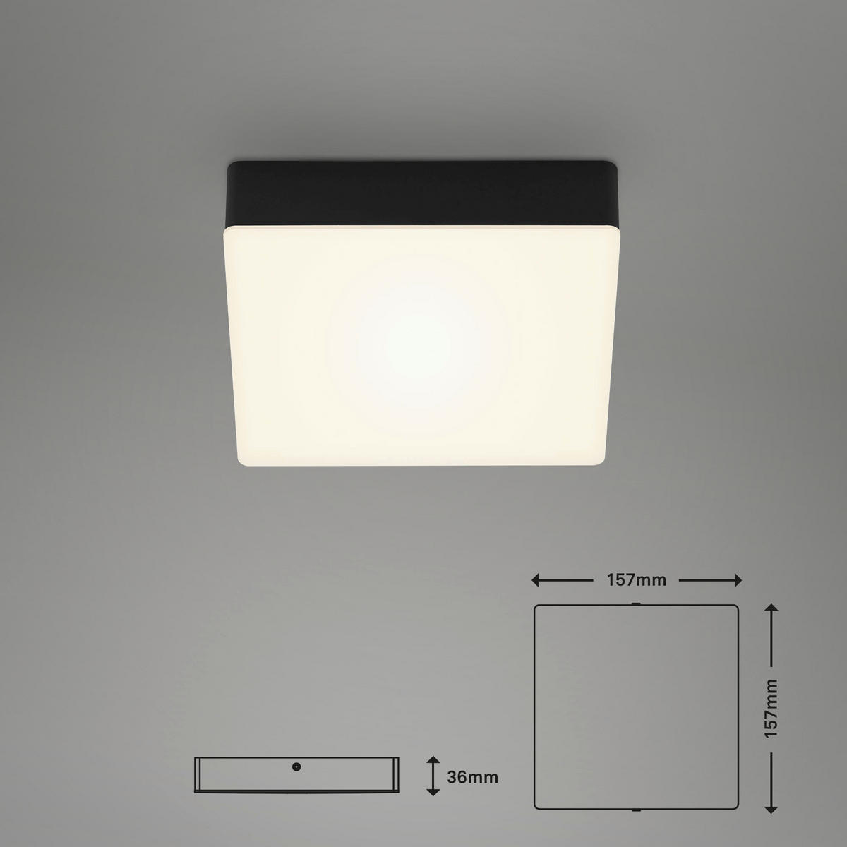 STROPNÍ LED SVÍTIDLO, 15,7/15,7/3,6 cm - černá, Basics, plast (15,7/15,7/3,6cm)