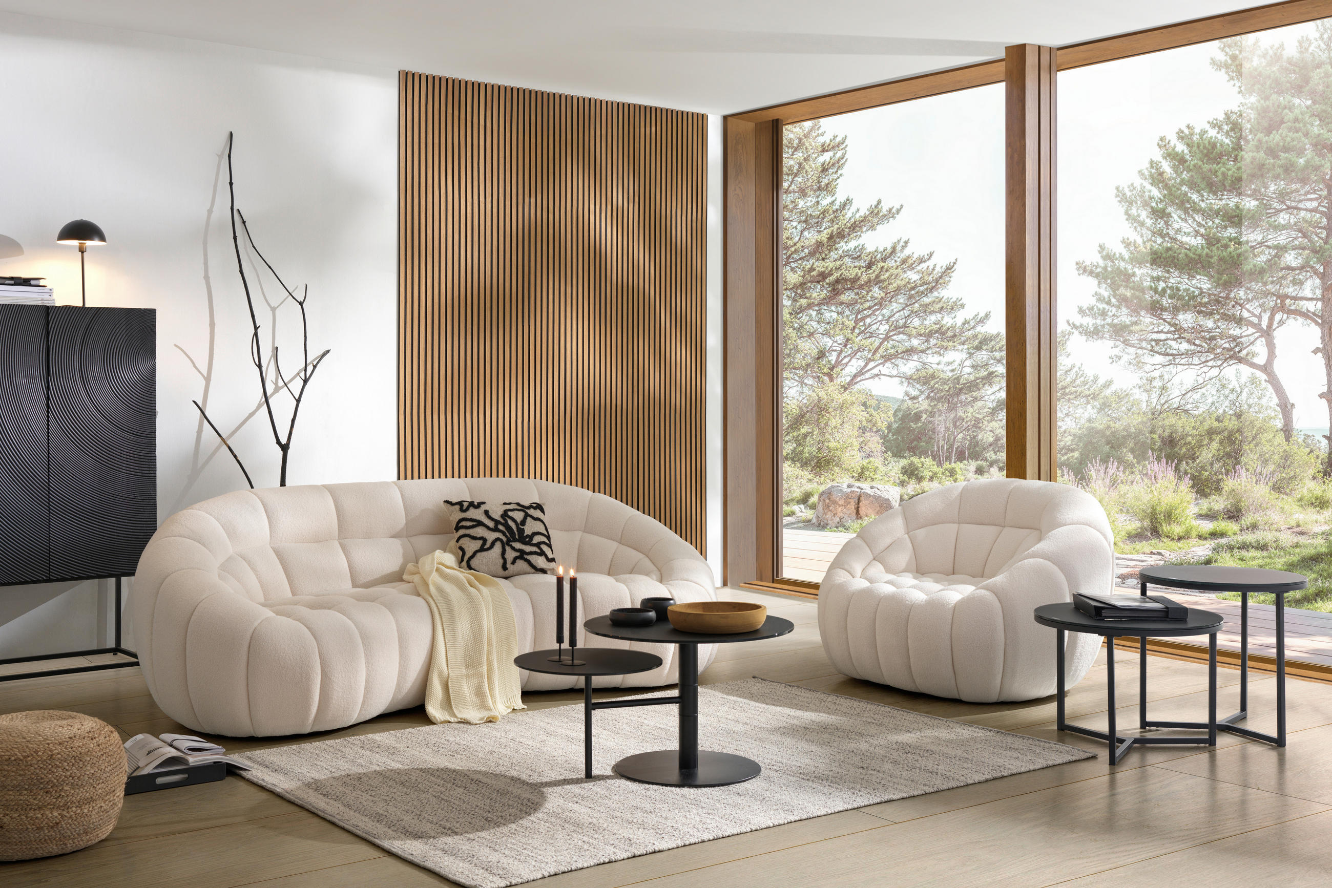 3-SITZER-SOFA Struktur Creme - Creme/Schwarz, Design, Kunststoff/Textil (234/79/119cm) - Carryhome