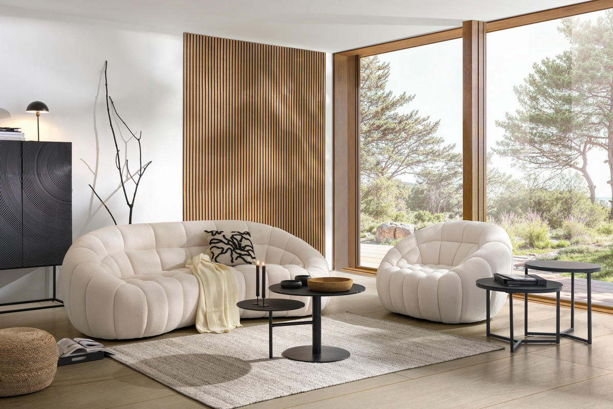 3-SITZER-SOFA in Struktur Creme  - Creme/Schwarz, Design, Kunststoff/Textil (234/79/119cm) - Carryhome