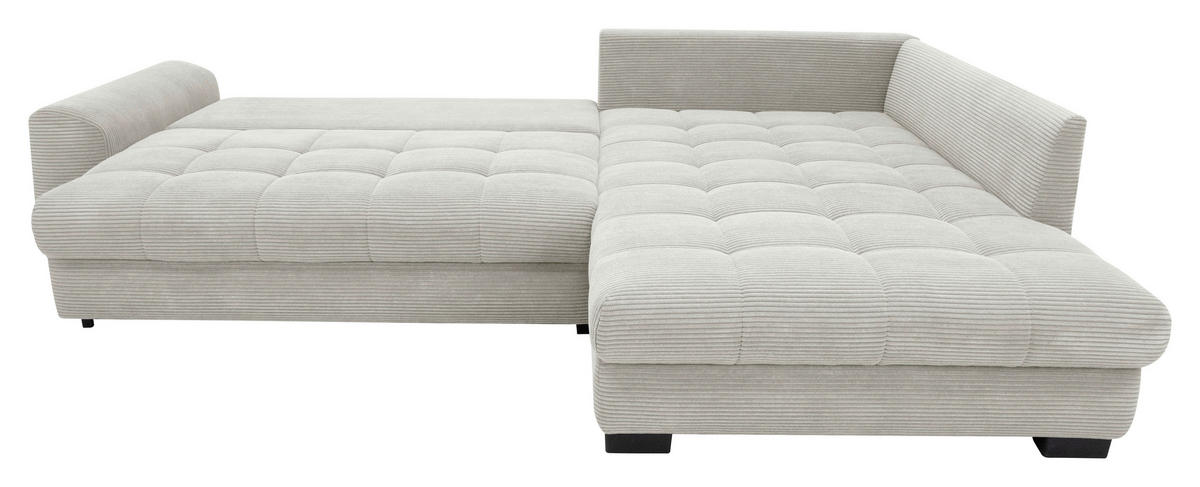 ECKSOFA Elfenbein Cord Rückenkissen, Armlehnenkissen, Bettkasten, Schlaffunktion, Rücken echt, Liegefläche im Originalstoff  - Elfenbein/Schwarz, KONVENTIONELL, Kunststoff/Textil (304/212cm) - Carryhome