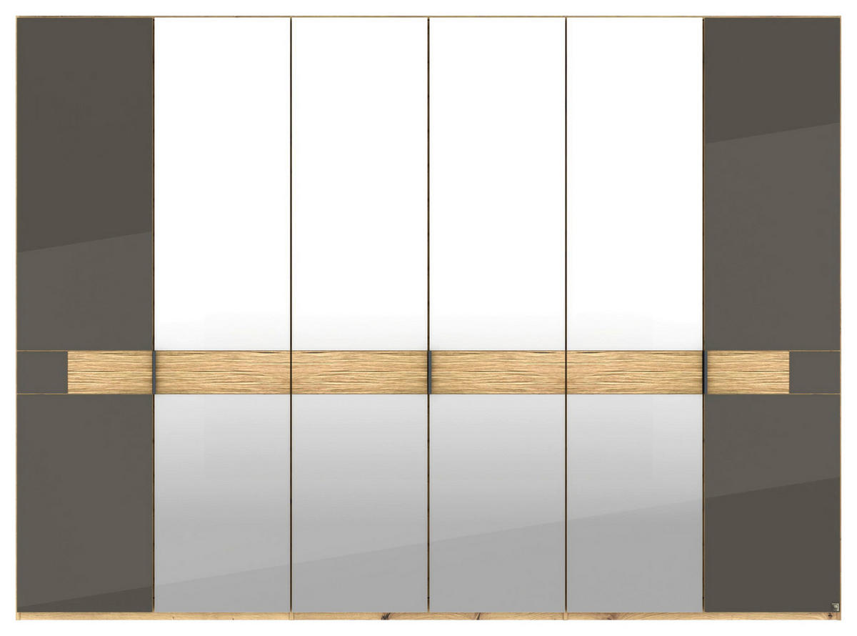 DREHTÜRENSCHRANK 300/216/58 cm,  in Braun, Eichefarben, 6 Tür(en)  - Schieferfarben/Eichefarben, Design, Glas/Holz (300/216/58cm) - Musterring