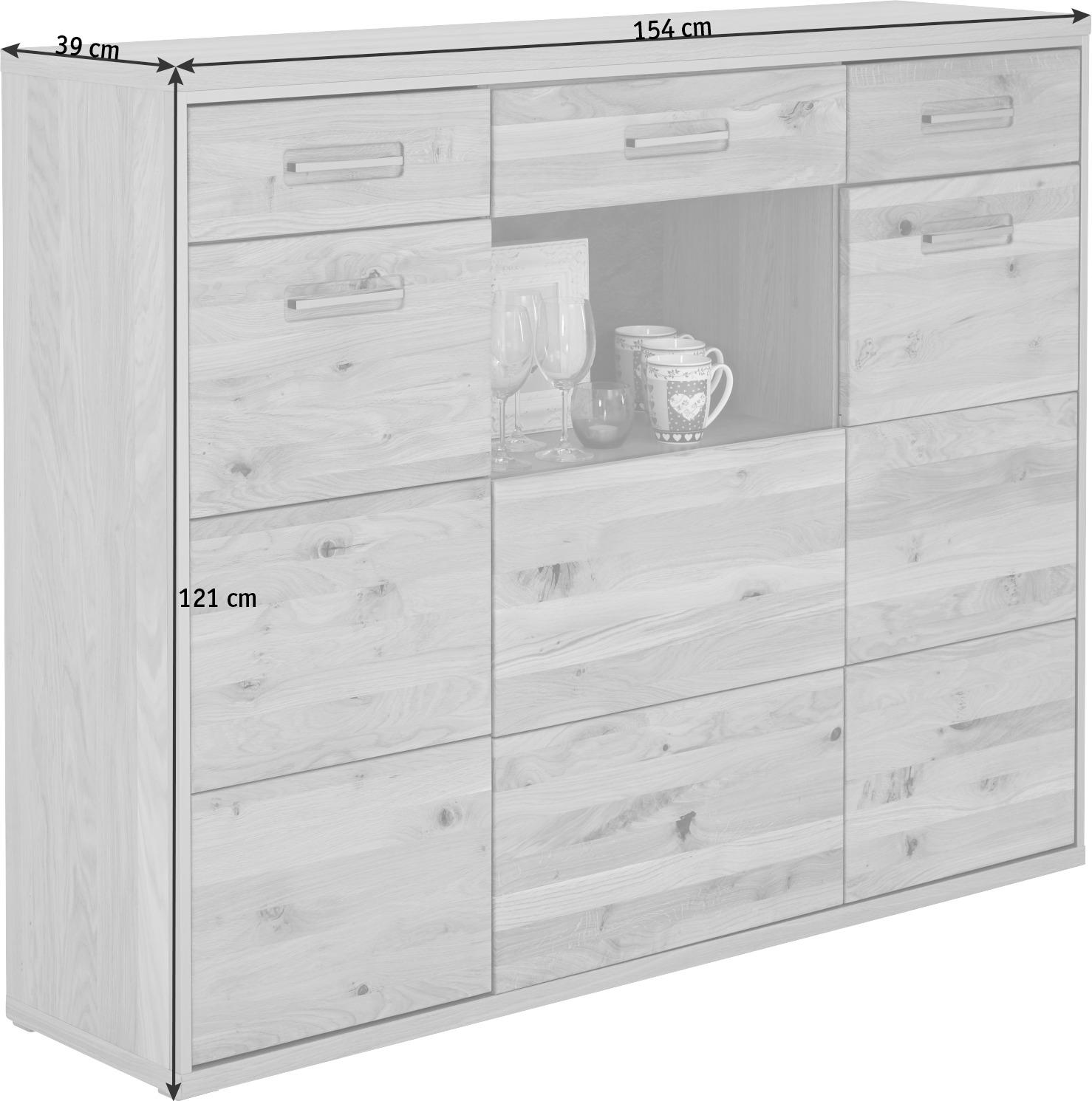 HÖG BYRÅ  i 154/121/39 cm  - stålfärgad/ekfärgad, Klassisk, metall/trä (154/121/39cm) - MID.YOU
