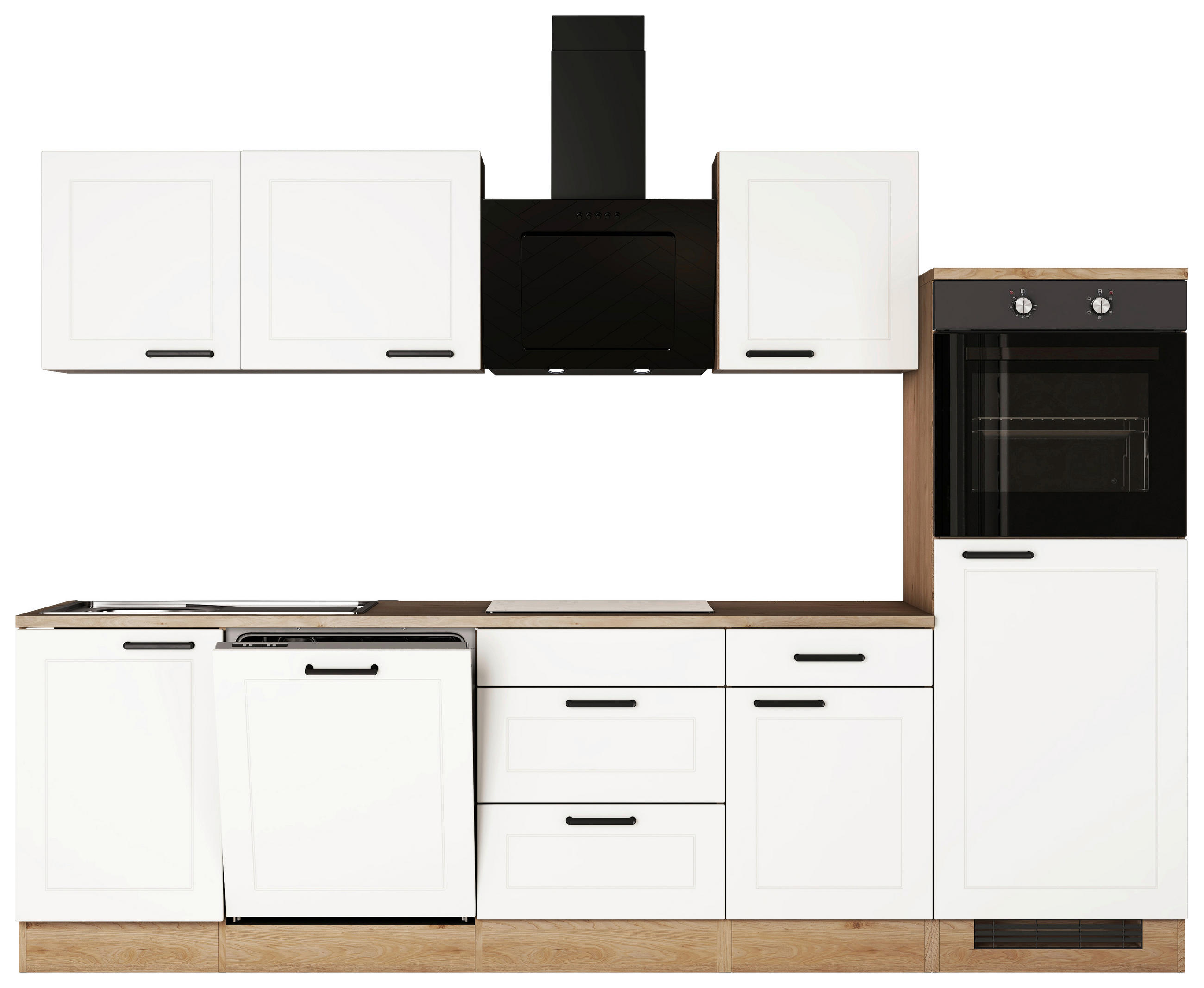 KÜCHENBLOCK 280 cm   in Weiß, Eichefarben  - Eichefarben/Schwarz, Basics, Holzwerkstoff/Metall (280cm) - FlexWell