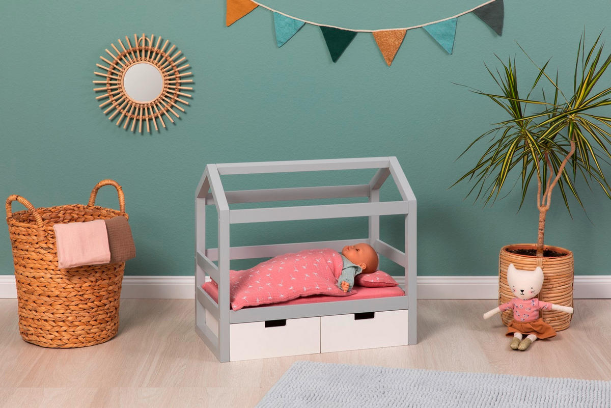 PUPPENBETT VIOLA - Weiß/Grau, Basics, Holz/Holzwerkstoff (55/31/50cm) - MUSTERKIND