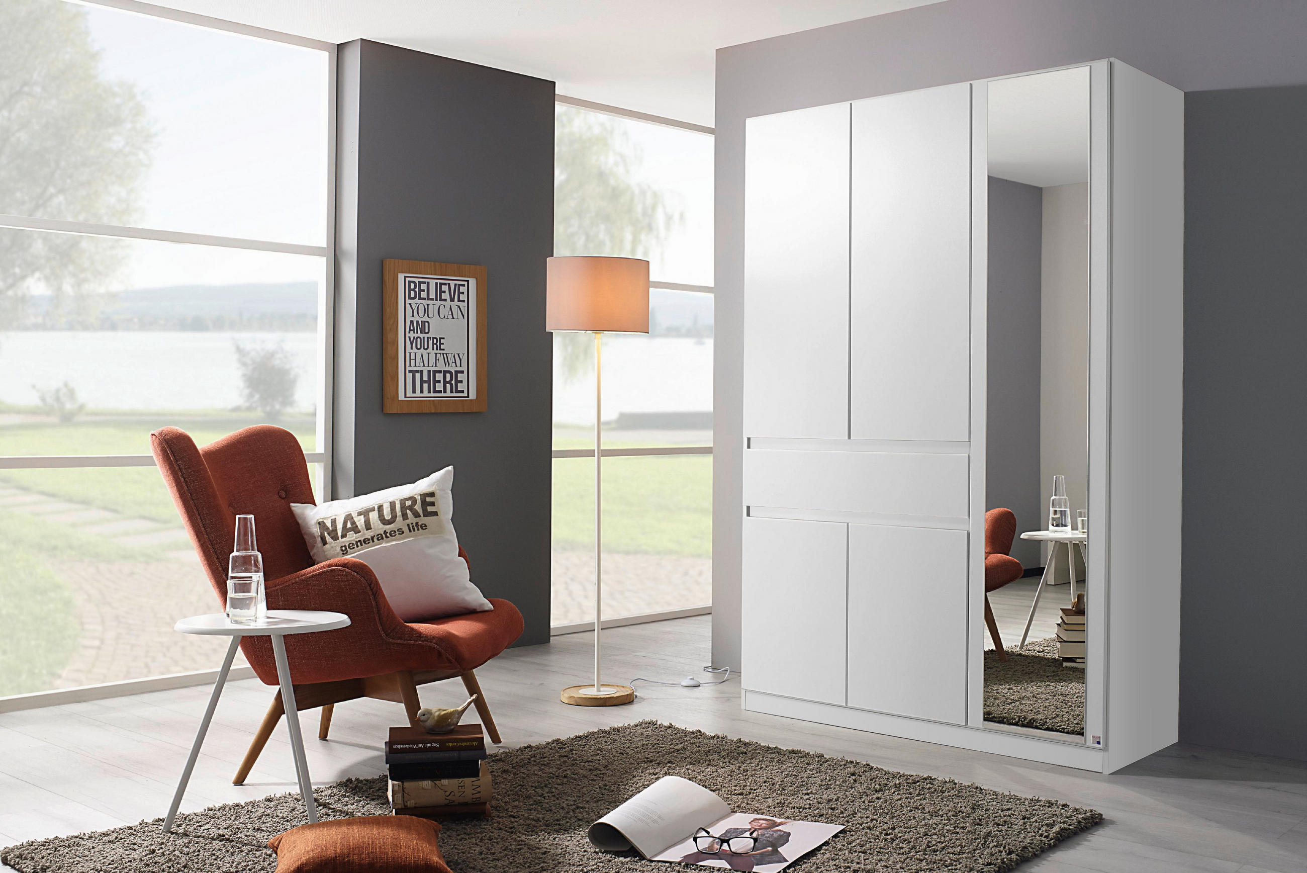 GARDEROB 136/197/54 cm 5-dörrar - vit, Design, trämaterial/glas (136/197/54cm) - Rauch Möbel