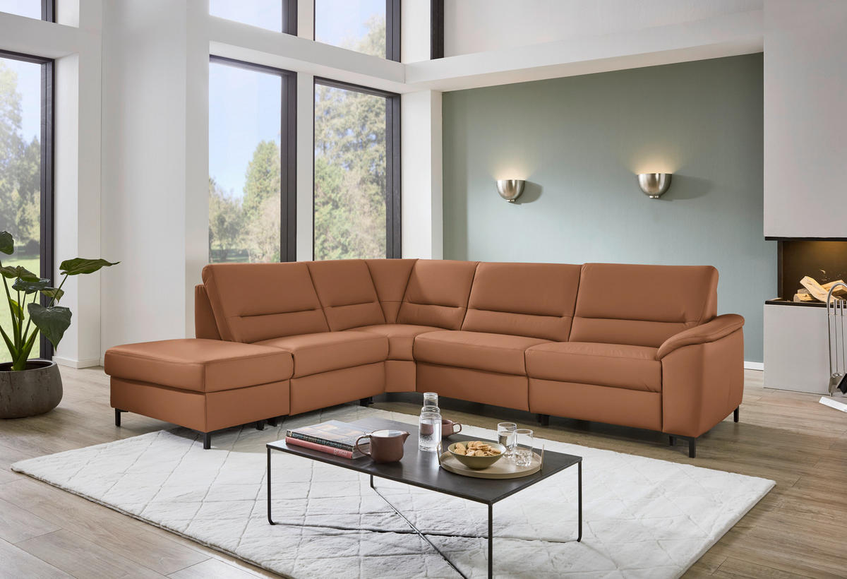 ECKSOFA  in Echtleder Cognac  249/290 cm  - Cognac/Schwarz, KONVENTIONELL, Leder/Metall (249/290cm) - Beldomo Premium