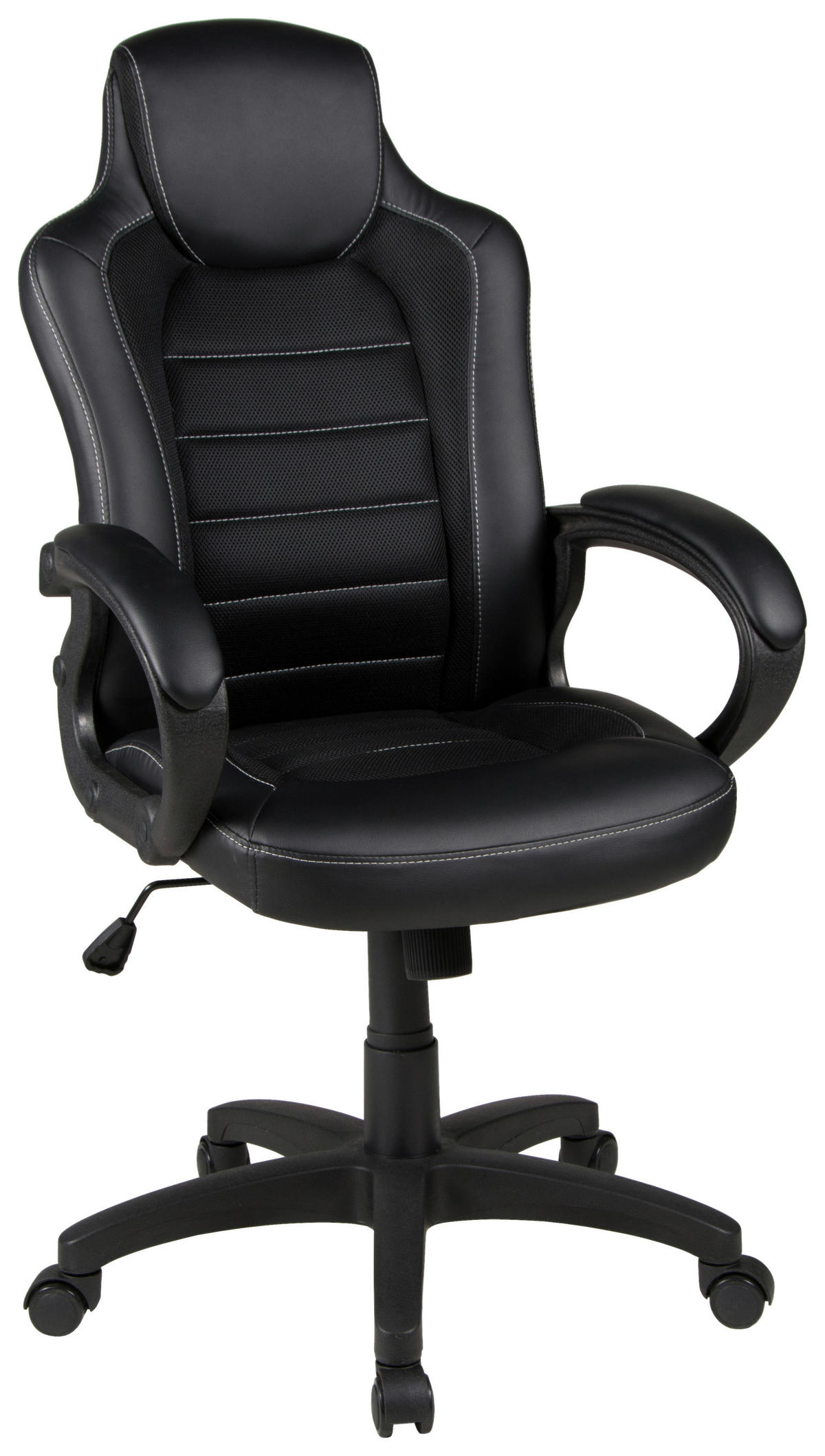 CHEFSESSEL Lederlook, Netz Schwarz  - Schwarz/Weiß, KONVENTIONELL, Textil (61/109-121/61cm) - Boxxx