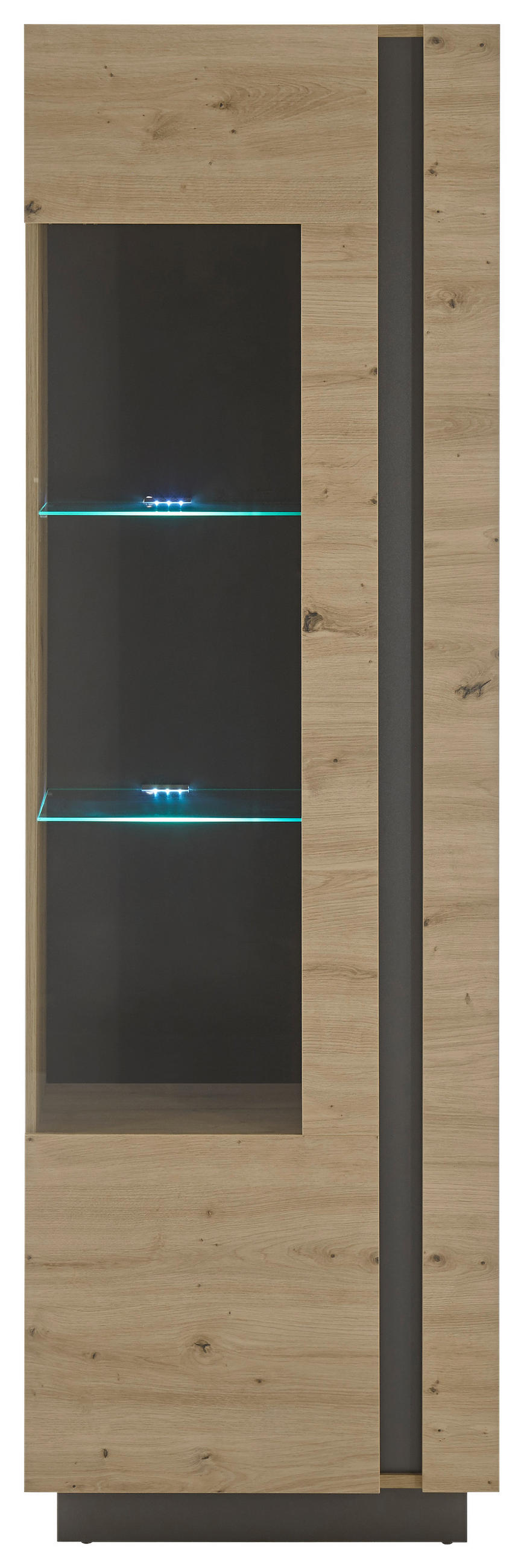 VITRINE in Grau, Eiche Artisan  - Eiche Artisan/Grau, Design, Glas/Holzwerkstoff (60/194/40cm) - MID.YOU