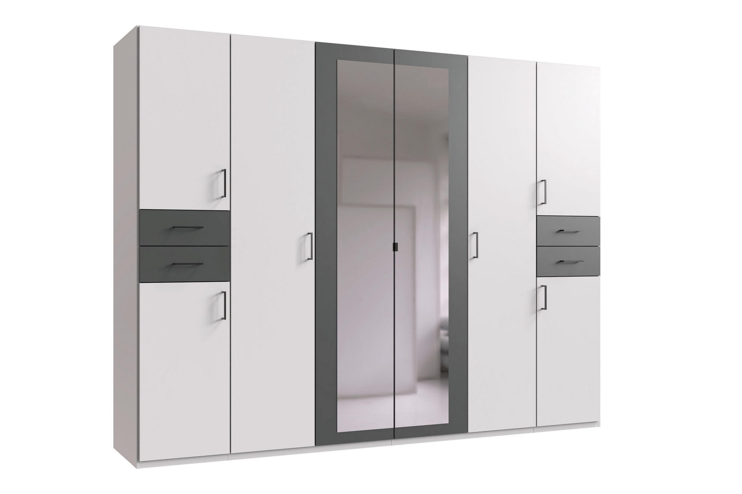 DREHTÜRENSCHRANK  in Graphitfarben, Weiß  - Schwarz/Graphitfarben, Basics, Glas/Holzwerkstoff (270/208/58cm) - P & B