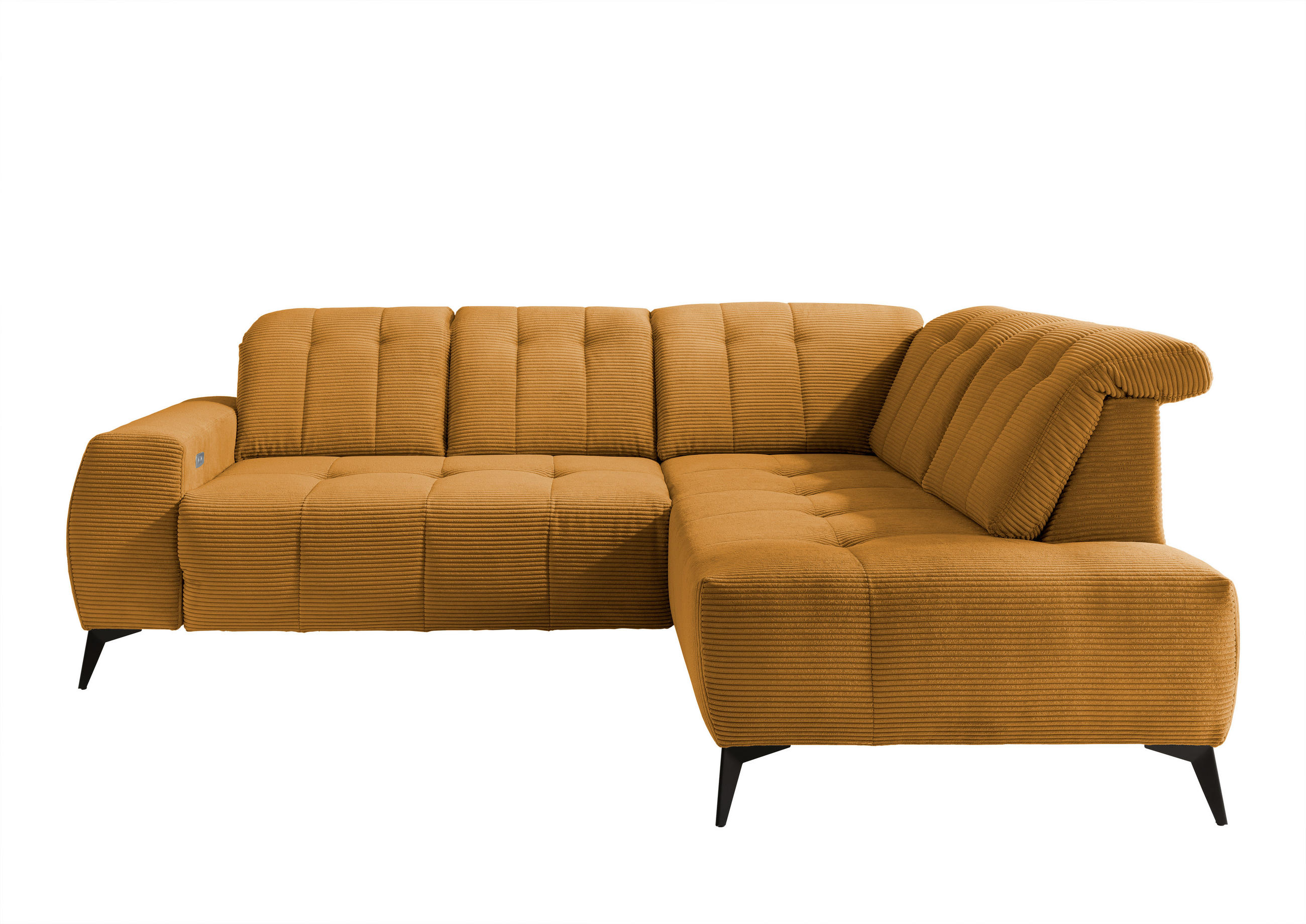 ECKSOFA Goldfarben Cord  - Goldfarben/Schwarz, MODERN, Textil/Metall (261/200cm) - Livetastic
