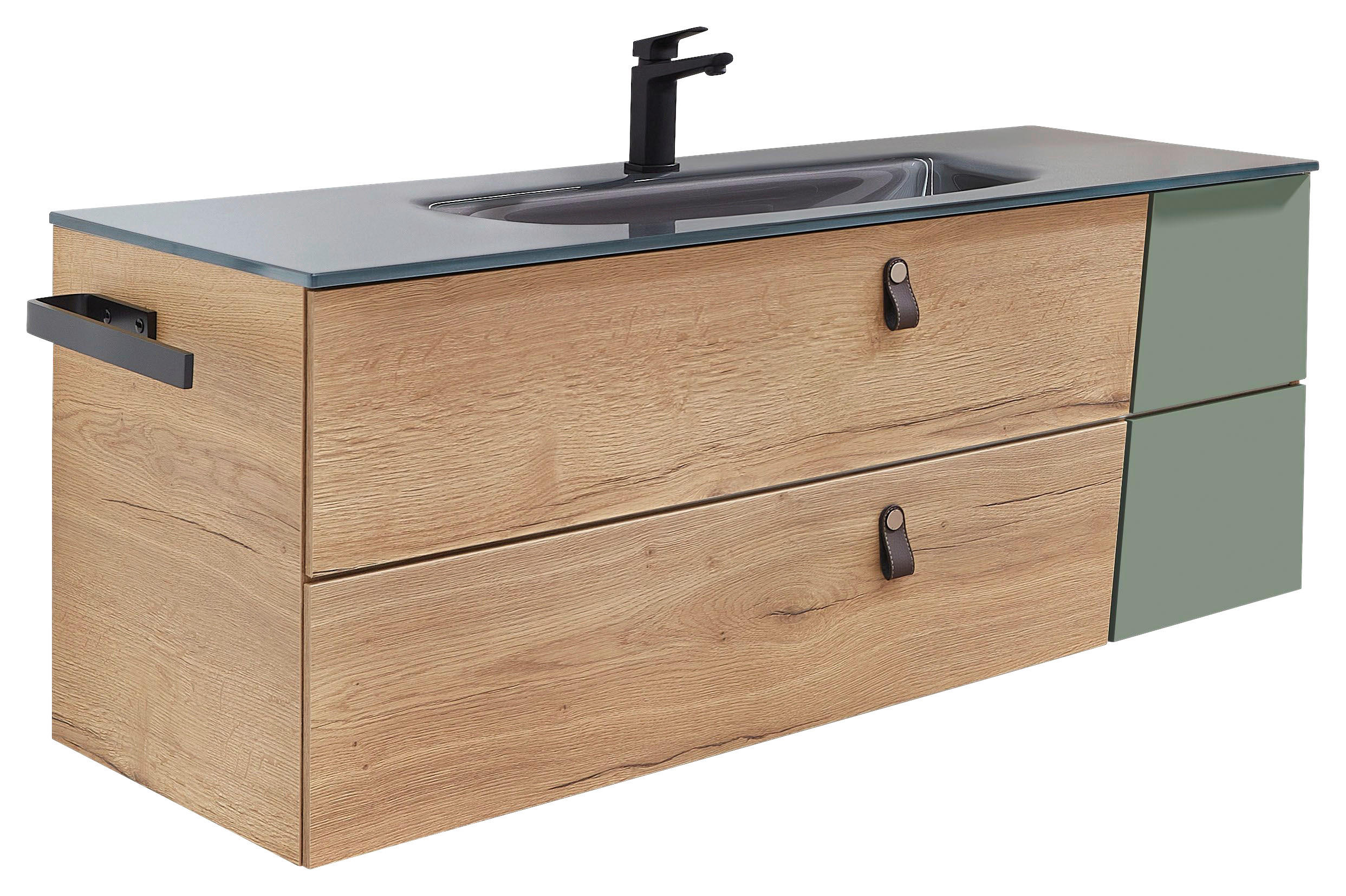 WASCHTISCHKOMBI 122 cm  - Eichefarben/Braun, Design, Leder/Glas (122cm) - Sadena