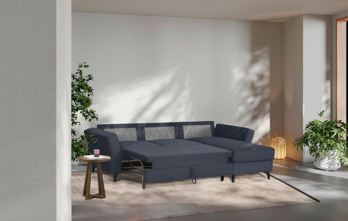 ECKSOFA in Velours Dunkelgrau  - Dunkelgrau/Schwarz, Konventionell, Holz/Textil (244/159cm) - Carryhome