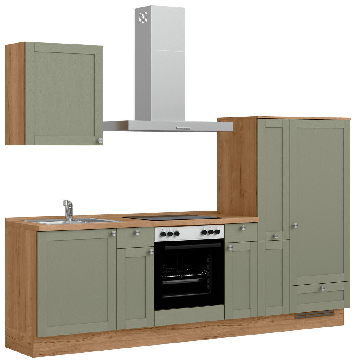 KÜCHENBLOCK Frame 270 cm  in Eichefarben, Olivgrün  - Edelstahlfarben/Eichefarben, MODERN, Holzwerkstoff/Metall (270cm) - Nobilia