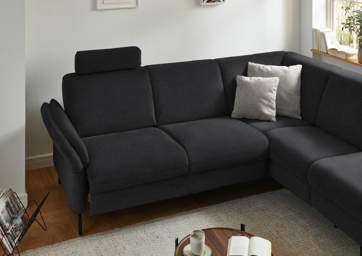 ECKSOFA Flachgewebe Schwarz  - Schwarz, Konventionell, Textil/Metall (241/190cm) - Beldomo Comfort