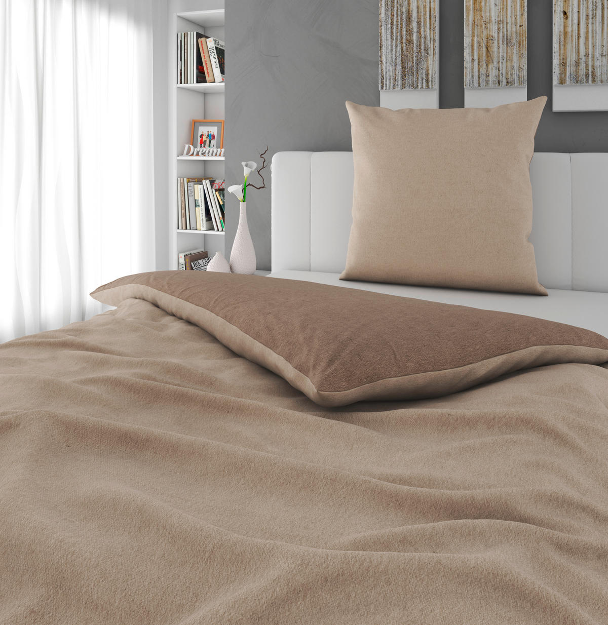 WENDEBETTWÄSCHE 2-teilig Flanell 135/200 cm  - Beige, Basics, Textil (135/200cm) - Novel