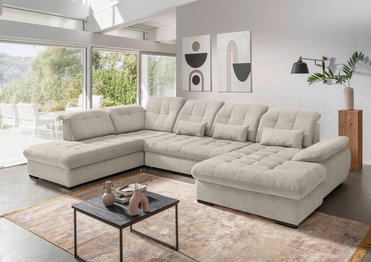 SALON PANORAMIQUE in Chenille Beige  - beige/noir, Modern, textile/métal (252/387/184cm) - Livetastic