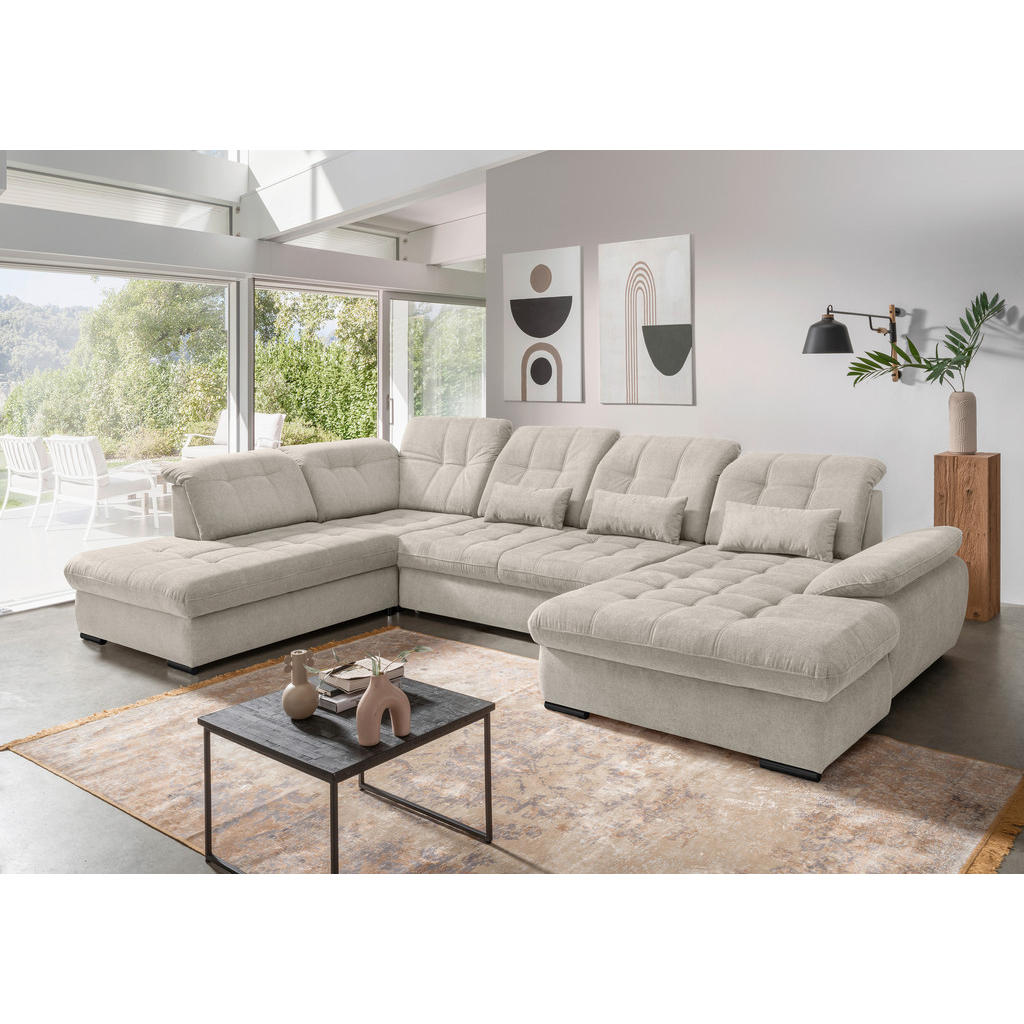 Thumbnail - Livetastic Wohnlandschaft, Beige, Textil, Uni, 7-Sitzer, Füllung: Schaumstoff, Ottomane links, U-Form, 387x252 cm, Typen...
