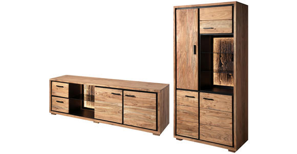 SIDEBOARD in 175/78/40 cm - Schwarz/Akaziefarben, LIFESTYLE, Glas/Holz (175/78/40cm) - Landscape
