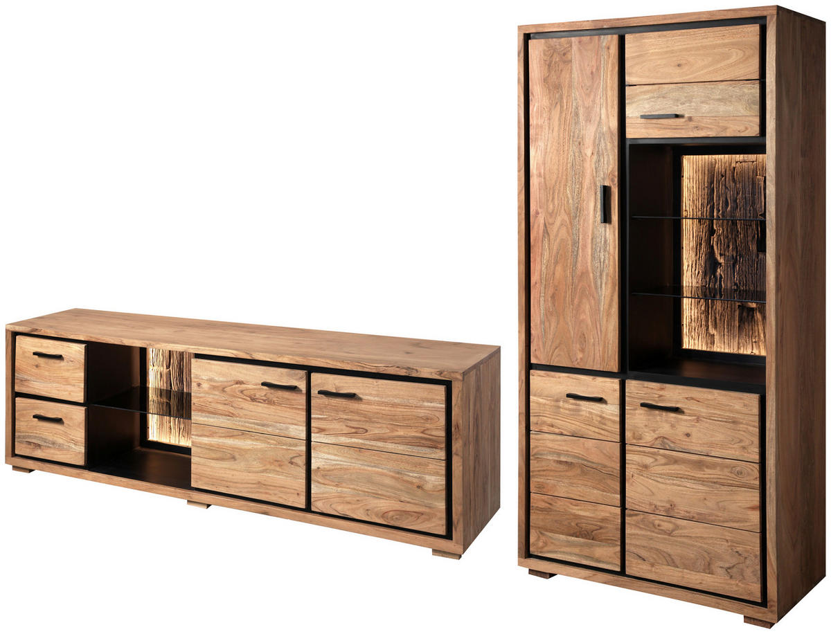 SIDEBOARD  in 175/78/40 cm  - Schwarz/Akaziefarben, LIFESTYLE, Glas/Holz (175/78/40cm) - Landscape