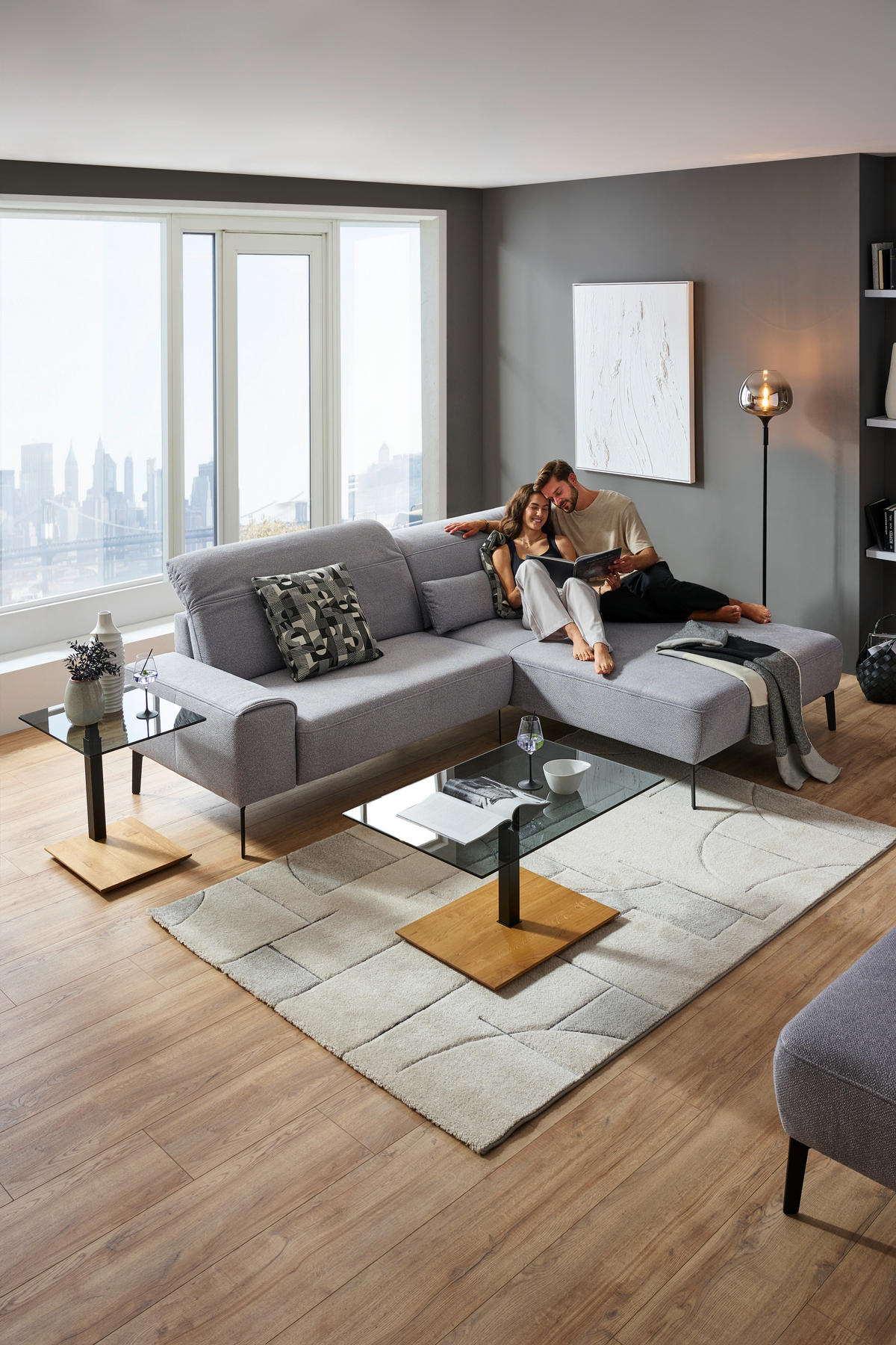ECKSOFA in Mikrofaser Hellgrau  - Hellgrau/Schwarz, Design, Textil/Metall (273/203cm) - Johann Jakob