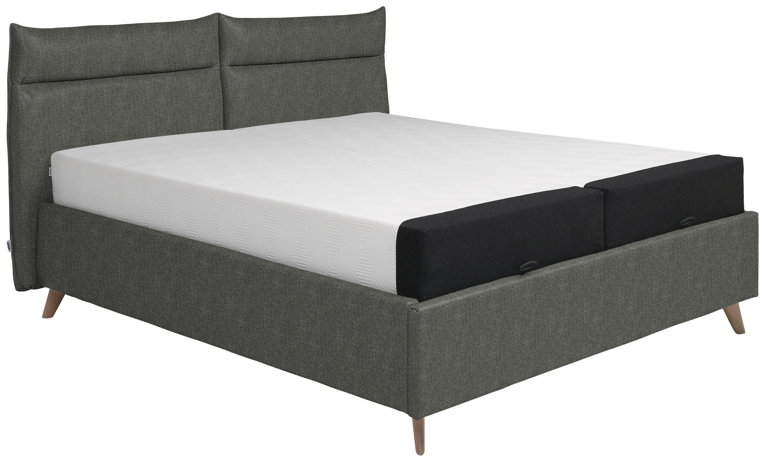 POLSTERBETT 180/200 cm  Grau  - Graublau/Buchefarben, Konventionell, Holz/Textil (180/200cm) - Tempur