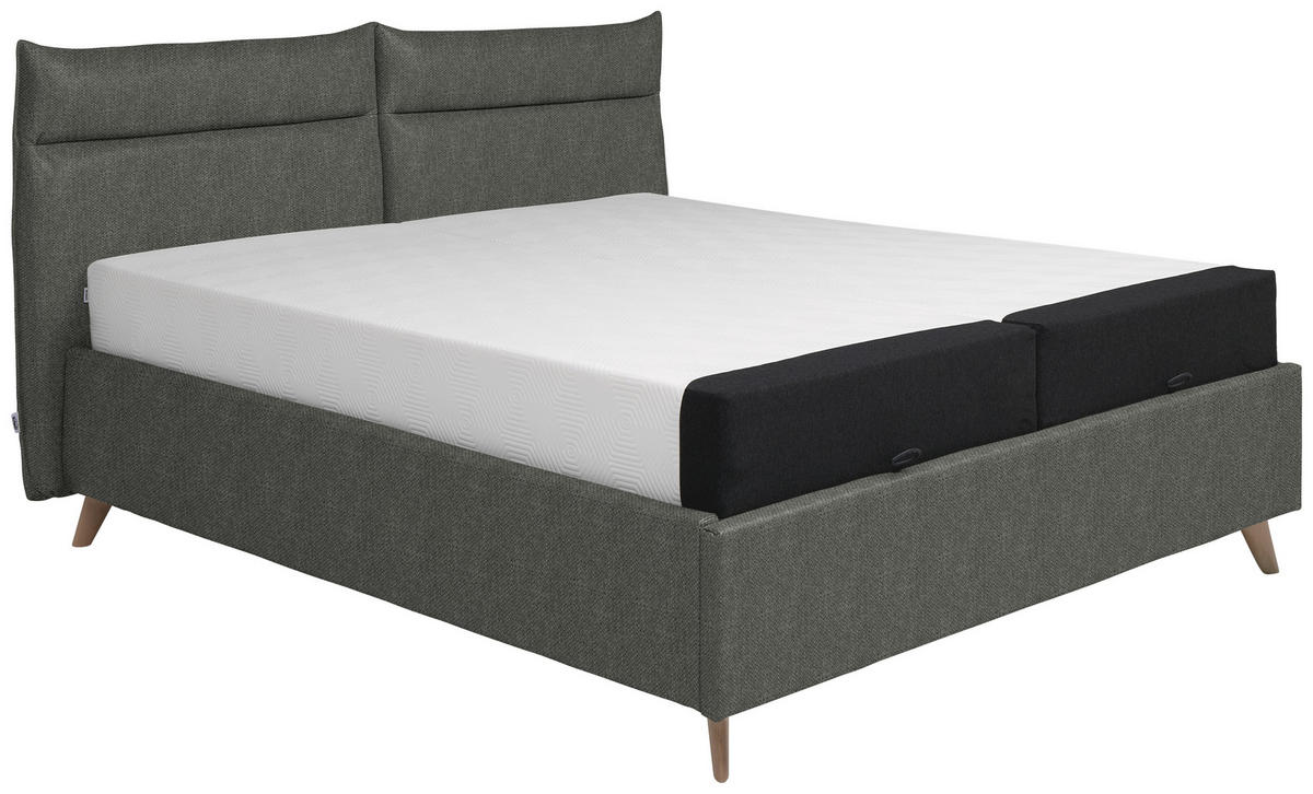 POLSTERBETT 180/200 cm  Grau  - Graublau/Buchefarben, Konventionell, Holz/Textil (180/200cm) - Tempur