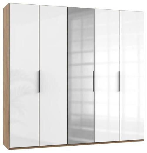 DREHTÜRENSCHRANK 250/236/58 cm 5-türig Eichefarben, Weiß Hochglanz  - Chromfarben/Weiß Hochglanz, MODERN, Holzwerkstoff/Metall (250/236/58cm) - MID.YOU