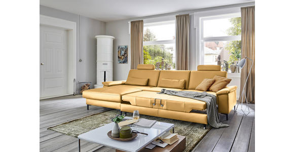 ECKSOFA in Echtleder Gelb 176/334 cm - Gelb/Schwarz, Design, Leder/Metall (176/334cm) - Dieter Knoll