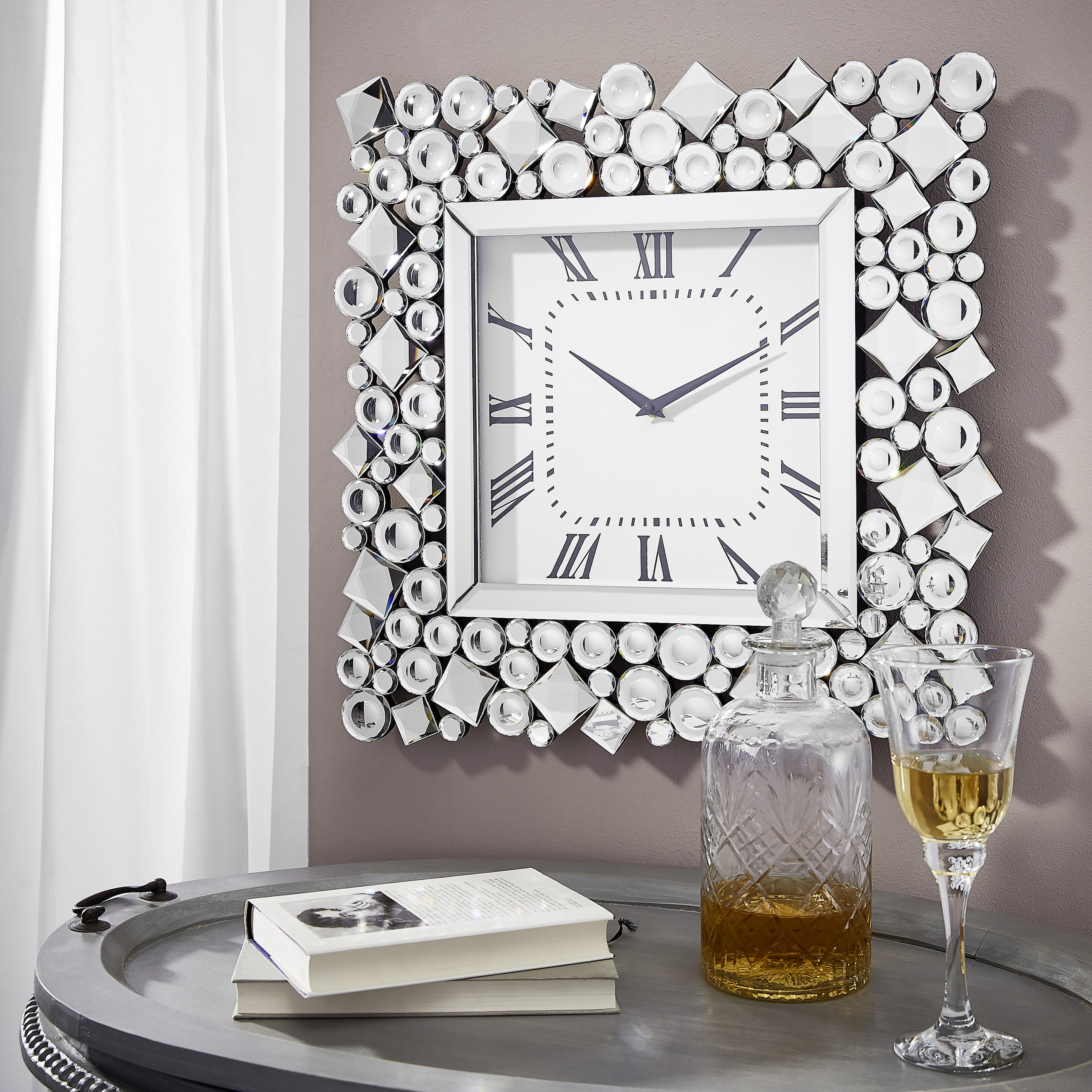 WANDUHR  Schwarz, Silberfarben  - Silberfarben/Schwarz, Glas/Holzwerkstoff (49/49/4,5cm) - Ambia Home