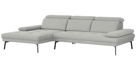 ECKSOFA Ottomane links, Eckteil  More_LZ Hellgrau Webstoff  - Hellgrau/Schwarz, Design, Textil/Metall (188/296cm) - Xora