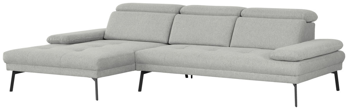 ECKSOFA Ottomane links, Eckteil  More_LZ Hellgrau Webstoff  - Hellgrau/Schwarz, Design, Textil/Metall (188/296cm) - Xora