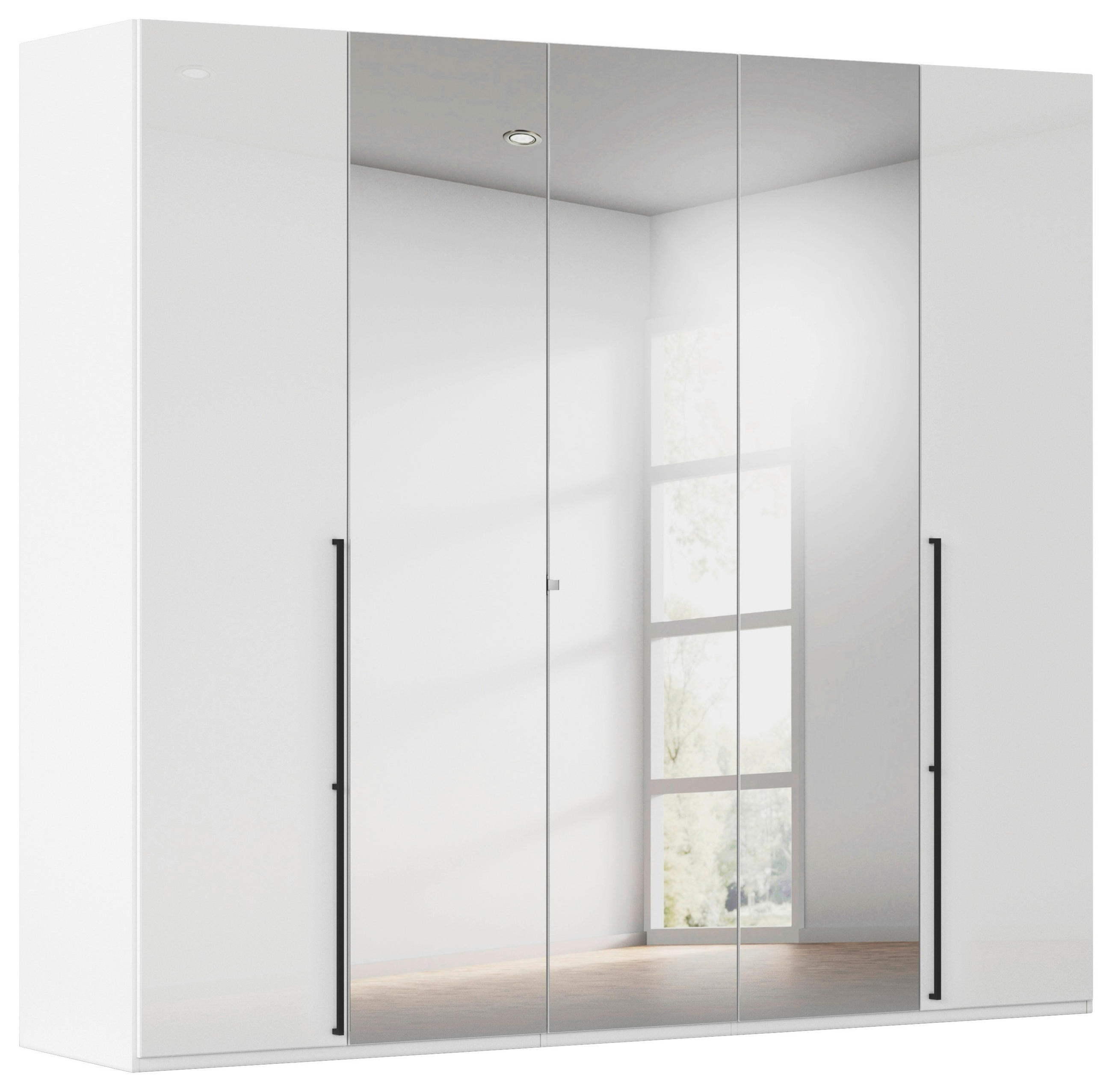 DREHTÜRENSCHRANK 251/223/61 cm,  in Weiß, Weiß Hochglanz, 5-türig  - Chromfarben/Weiß Hochglanz, Basics, Glas/Holzwerkstoff (251/223/61cm) - Novel
