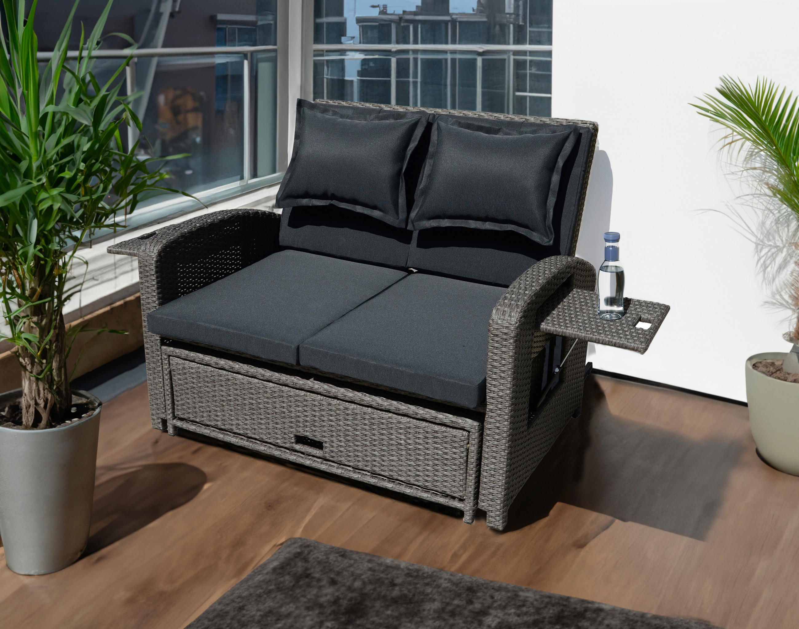 LOUNGESOFA Stahl  - Schwarz, Basics, Kunststoff/Textil - Gardenson