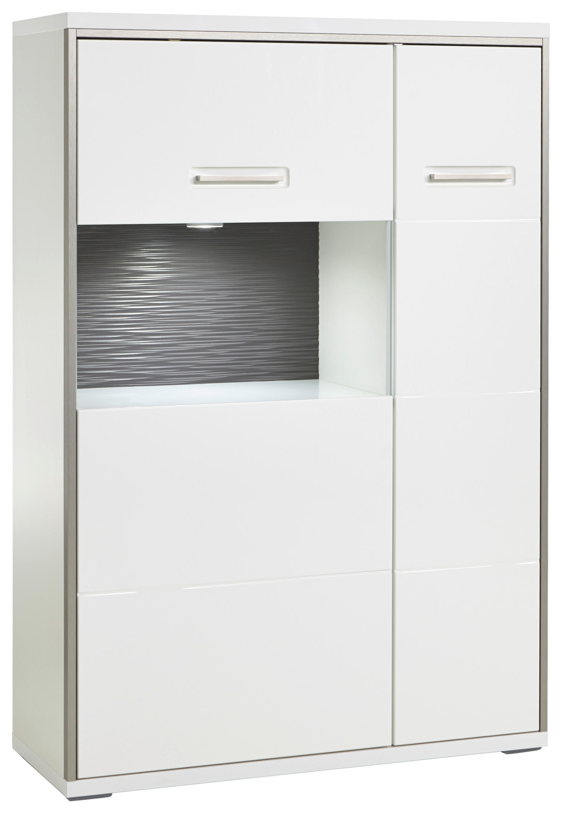 HIGHBOARD ohne Beleuchtung, Accra  in 94/137/38 cm  - Weiß Hochglanz/Silberfarben, Design, Glas/Holzwerkstoff (94/137/38cm) - Livetastic