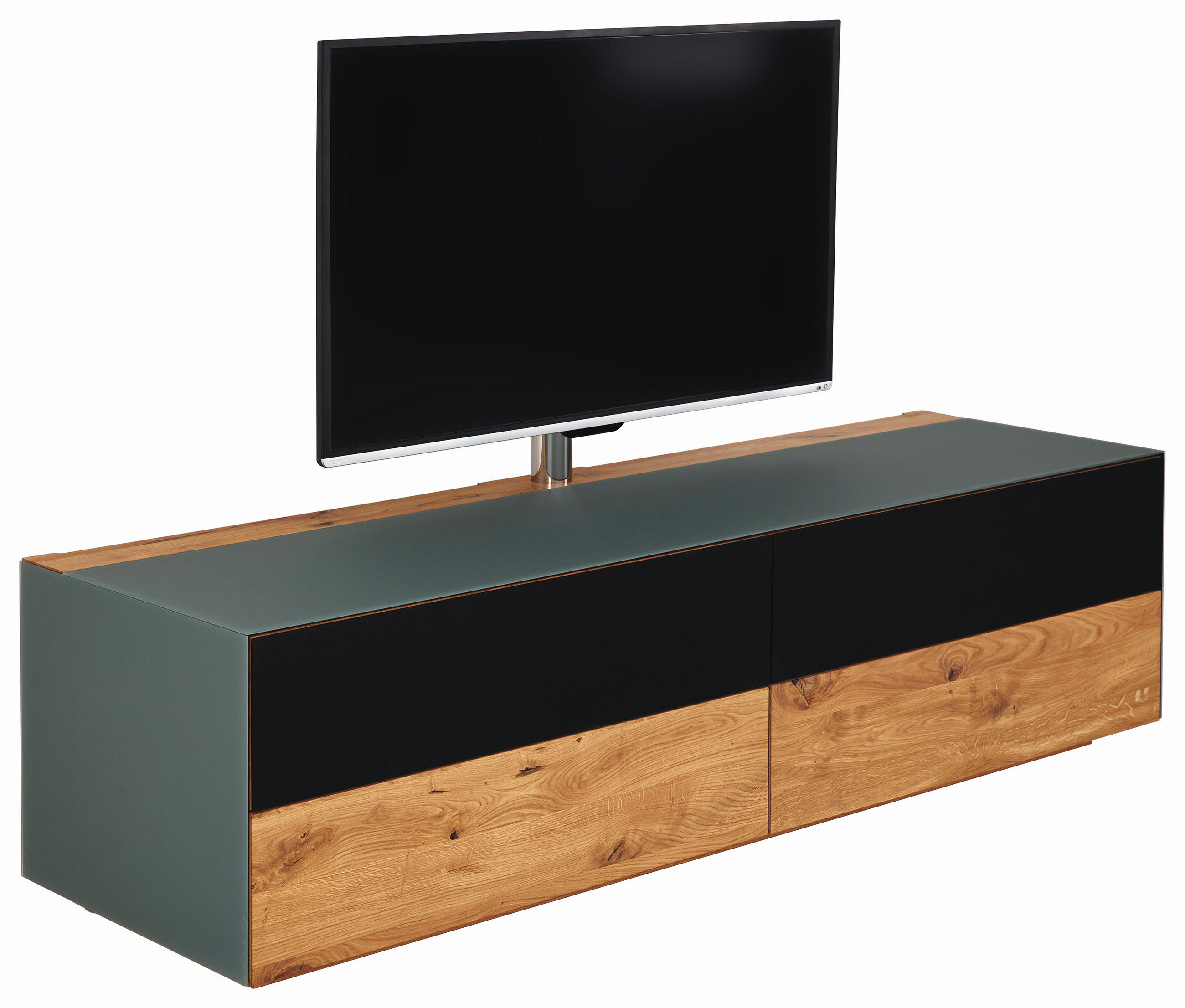 TV-ELEMENT Holz, Glas, Holzwerkstoff Schwarz, Eichefarben  - Eichefarben/Schwarz, Design, Glas/Holz (201,2/48,4/57,8cm) - TEAM 7