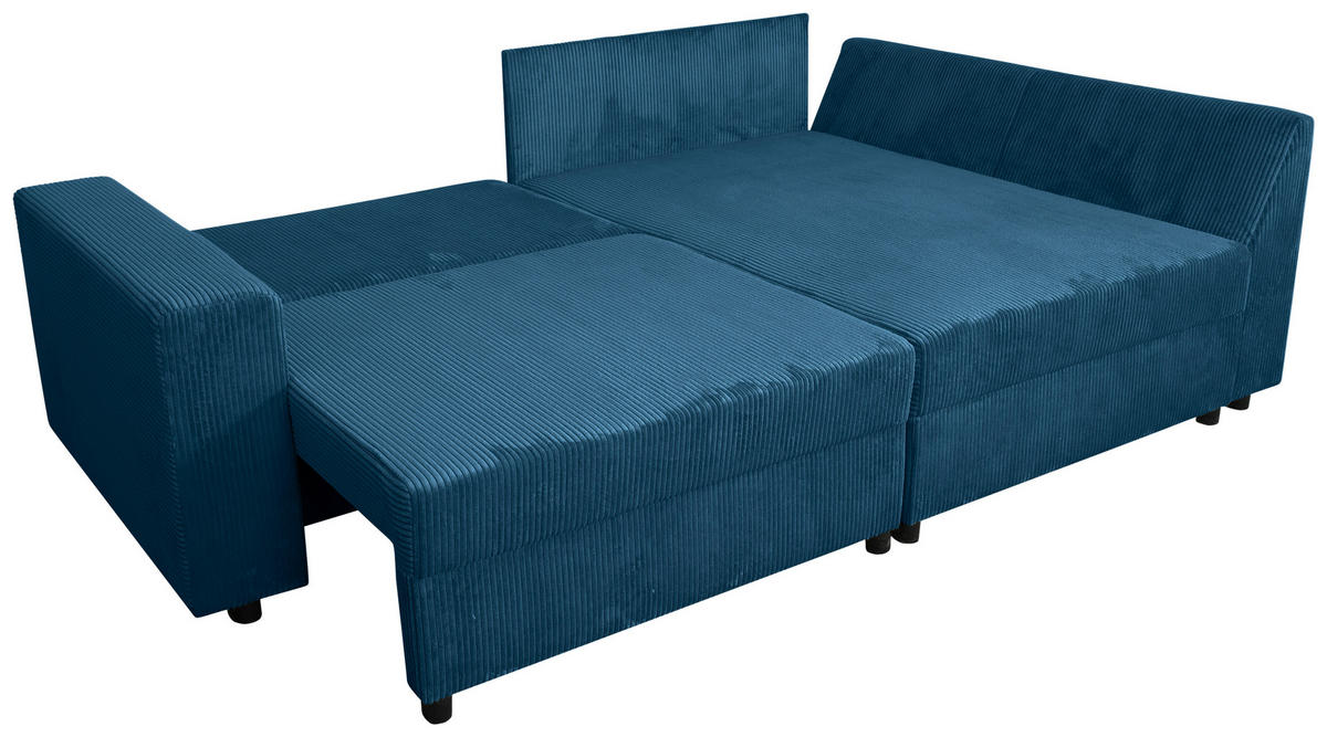 ECKSOFA Blau Cord  - Blau/Schwarz, KONVENTIONELL, Kunststoff/Textil (245/153cm) - Carryhome