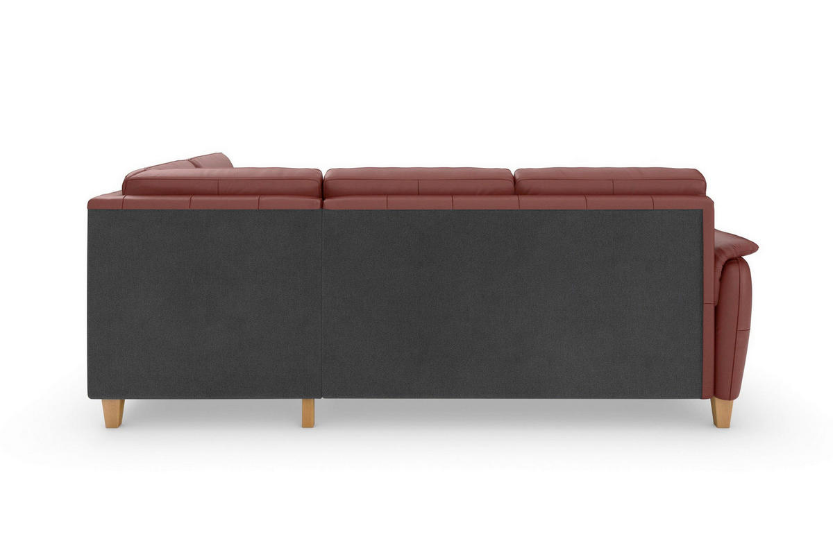 ECKSOFA PALMERA E Rotbraun Kombination Echtleder/Stoff Mikrofaser Stauraum  - Rotbraun/Eichefarben, Basics, Leder/Holz (236/212cm) - Sit & More