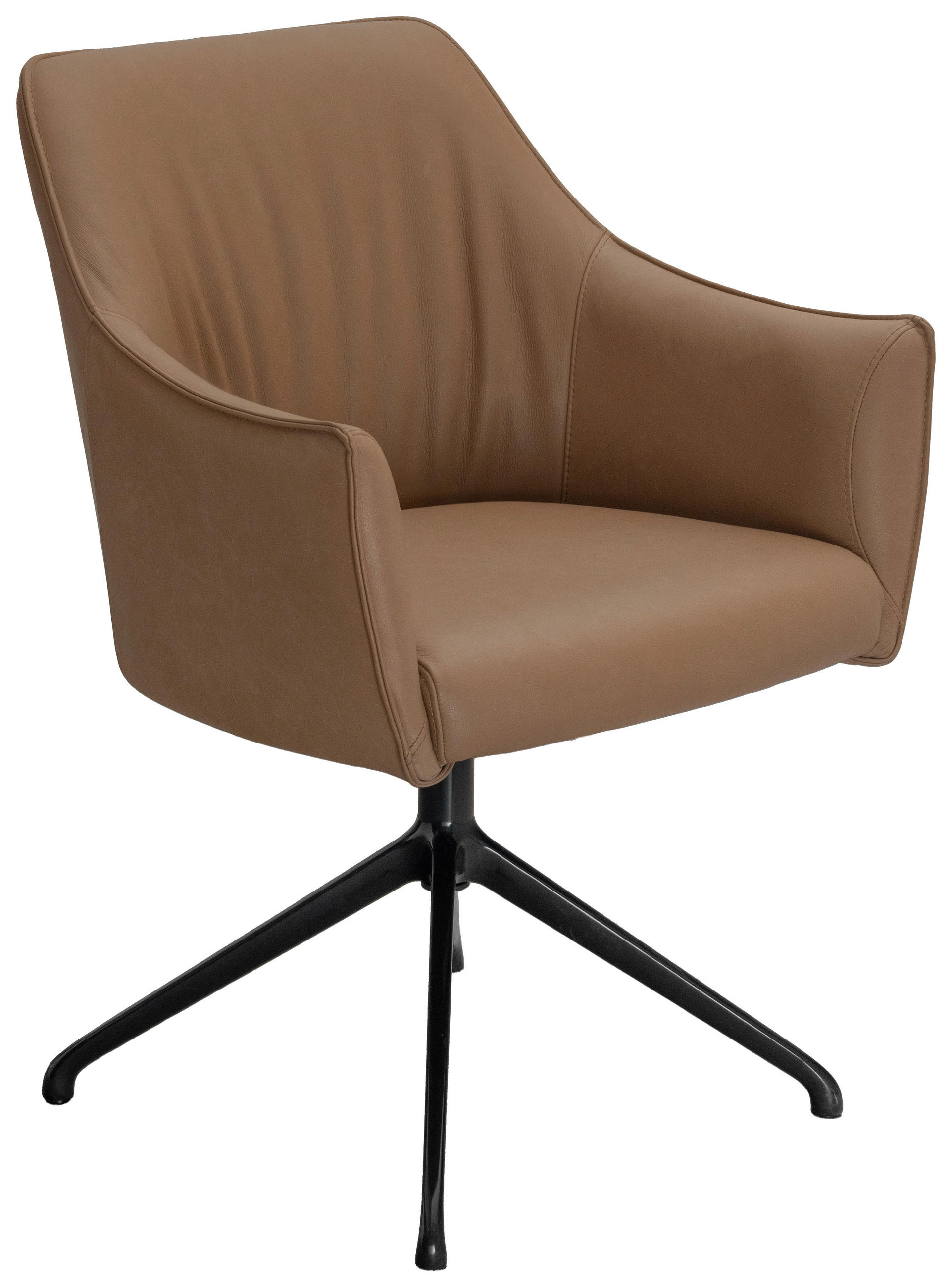 ARMLEHNSTUHL  Sitzfläche 360° drehbar, inklusive Armlehnen, automatische Rückholfunktion  Echtleder  Schwarz, Taupe  - Taupe/Schwarz, Design, Leder/Metall (62/86/61cm) - Dieter Knoll